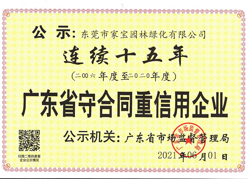 連續十五年（2006年度至2022年度）廣東省守合同重信用(yòng)企業