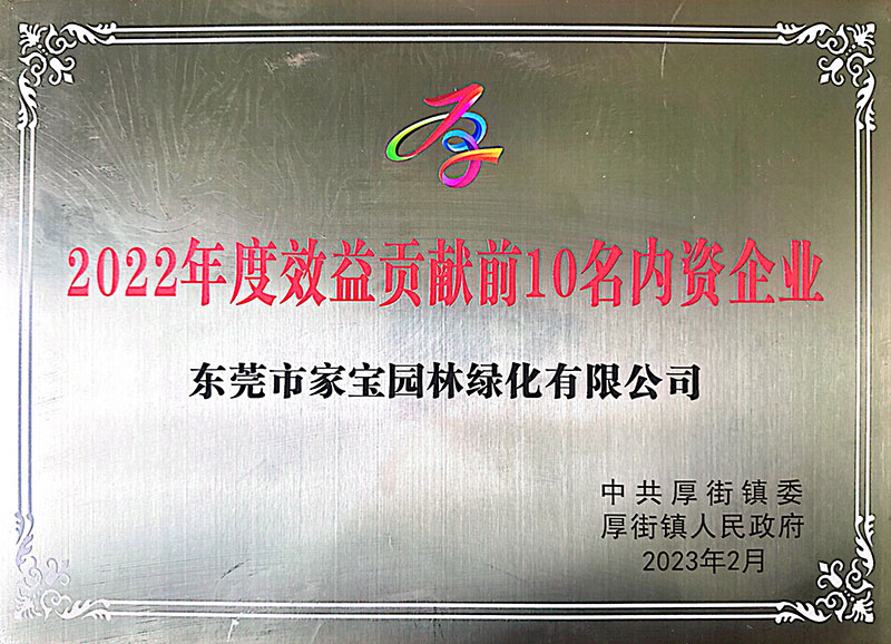 2022年度東莞厚街(jiē)效益貢獻前十名(míng)内資企業